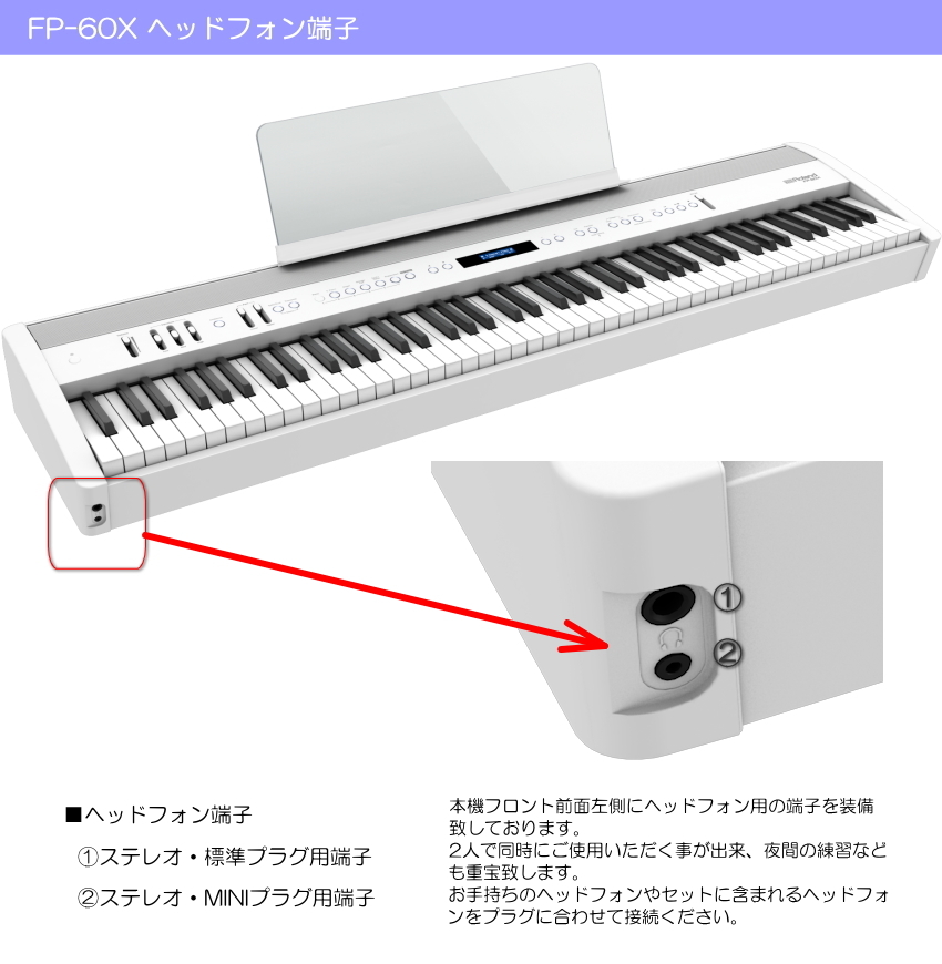 ローランド 電子ピアノ FP-60X ホワイト Roland 88鍵デジタルピアノ