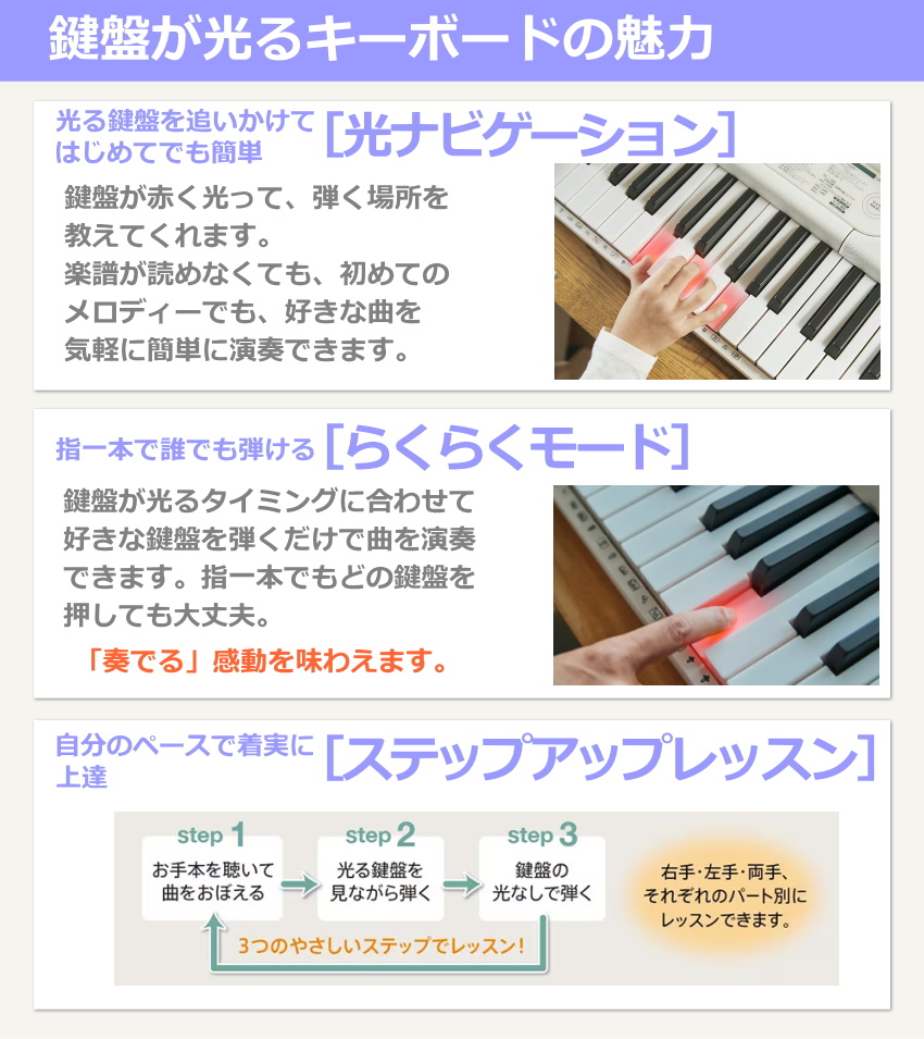 カシオ キーボード 61鍵盤 LK-330 ピアノ椅子白セット ピアノ 光ナビ CASIO｜merry-net｜05