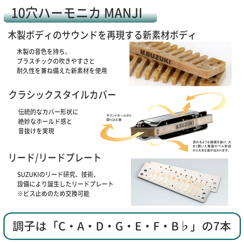 スズキ 10穴ハーモニカ MANJI M-20 7本セット / SUZUKI テンホール / M-20-7SET | 鈴木楽器製作所 | 01