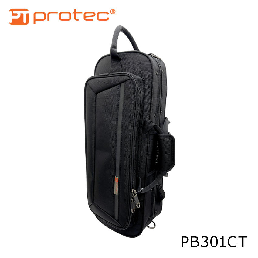 PROTEC プロテック B♭トランペット用 セミハードケース PB301CT ブラック ストラップ、ネームタグ付き シンプルなデザイン 軽量で頑丈  PRO PAC