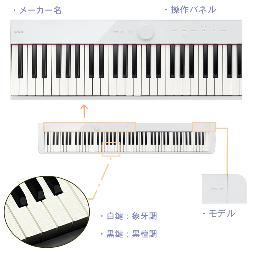カシオ 電子ピアノ PX-S1100 ホワイト CASIO 88鍵盤デジタルピアノ プリヴィア「汎用ソフトケース付き」PX-S1000後継 Privia