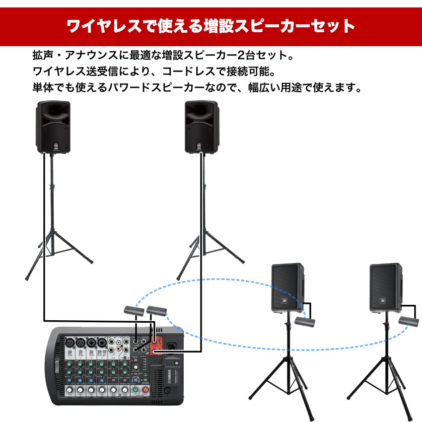 YAMAHA（ヤマハ） YAMAHA STAGEPAS400BT + 配線楽々 増設スピーカー2台