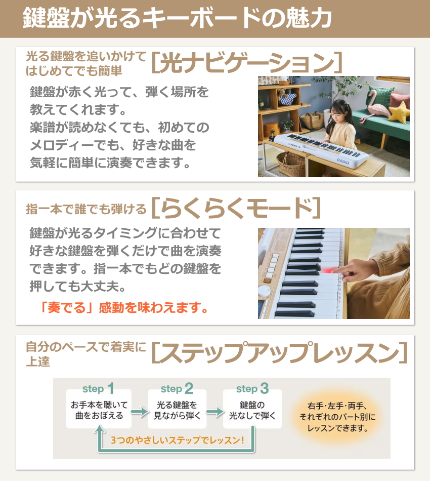 カシオ キーボード LK-340 ヘッドフォン付き 光る鍵盤 光ナビ LK-335の後継モデル 61鍵盤 CASIO ポータブルキーボードの画像