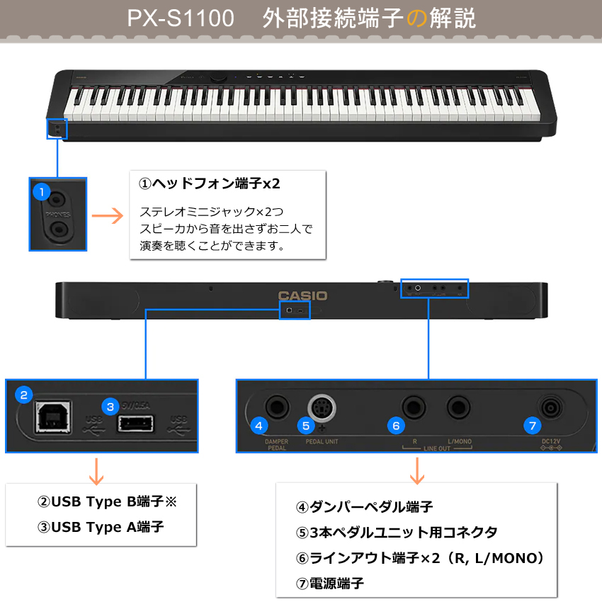 Privia（CASIO） スタンド固定ベルト付き□カシオ PX-S1100 BK