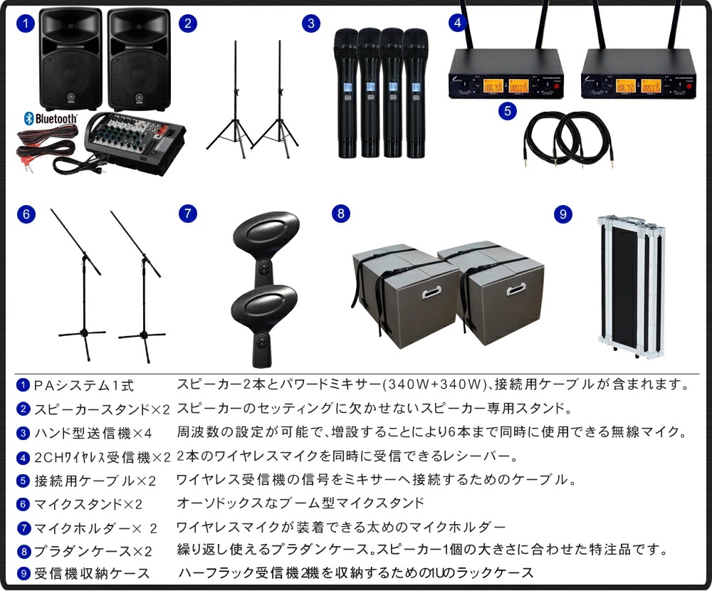 YAMAHA（ヤマハ） アンプ出力680W 高機能ワイヤレスマイク4本付き簡易