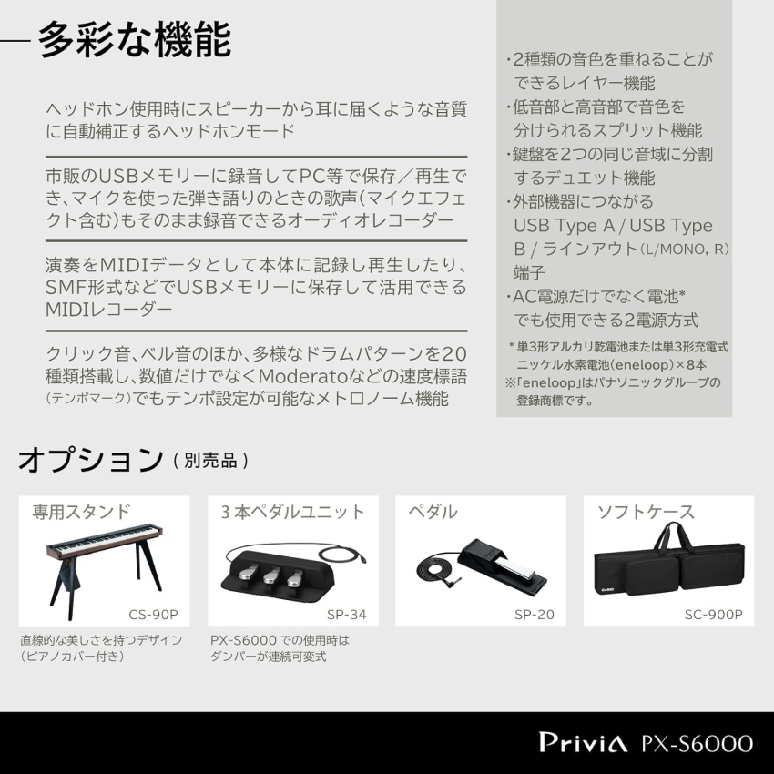 CASIO 電子ピアノ Privia PX-S6000BK 基本セット、テーブル型折り畳みスタンド、折り畳み椅子、ペダル付き 88鍵盤 デジタルピアノ カシオ プリヴィア_9