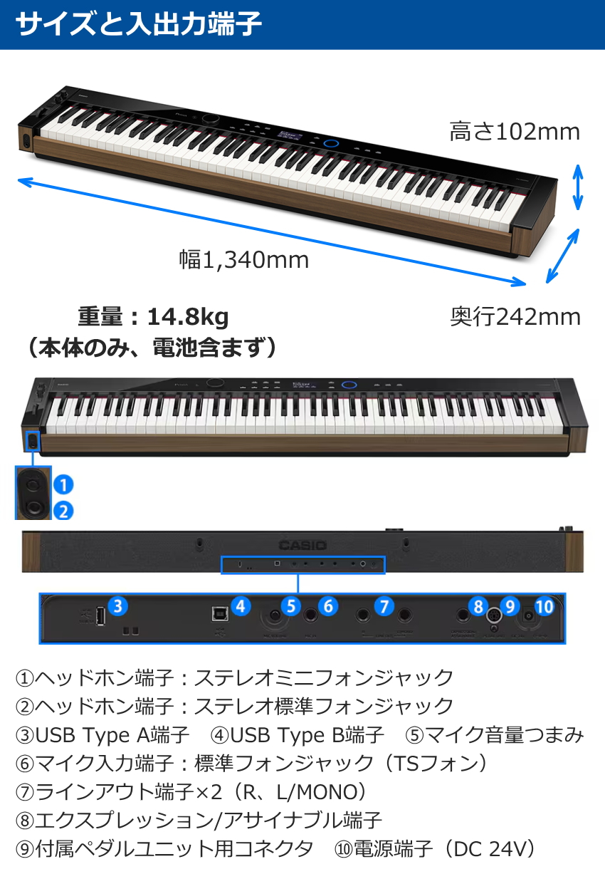 CASIO 電子ピアノ Privia PX-S6000BK 基本セット、テーブル型折り畳みスタンド、折り畳み椅子、ペダル付き 88鍵盤 デジタルピアノ カシオ プリヴィア_1