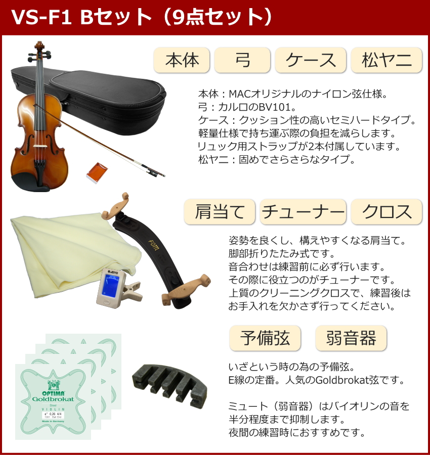 初心者向け バイオリン 調整後出荷 VS-1 4/4サイズ 9点セット 大人