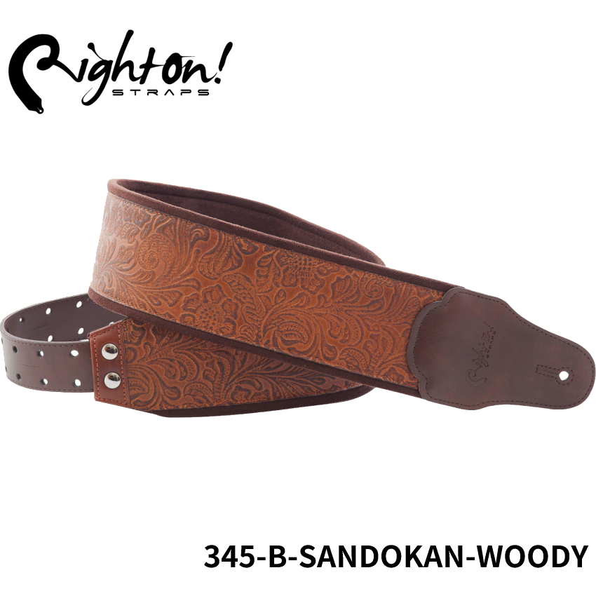 Right On! STRAPS MOJO Series B-SANDOKAN Woody ギターストラップ ビーサンドカン ウッディ【ワイドタイプ ハンドペイント 合皮 高密度テラックス】｜merry-ys4