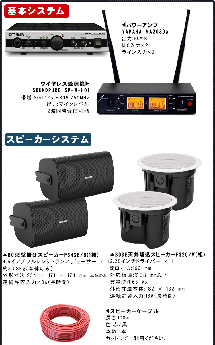 BOSE ボーズ 壁掛けスピーカー2本 + 天井埋込スピーカー2台 +