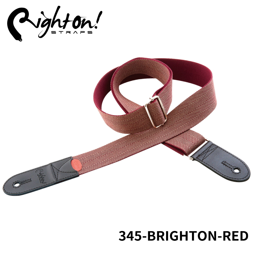 Right On! STRAPS ROADRUNNER Series BRIGHTON Red ギターストラップ ブライトンレッド ヘンリボーン柄 トラッド【柔らかい質感の布を使用 合皮】｜merry-ys4