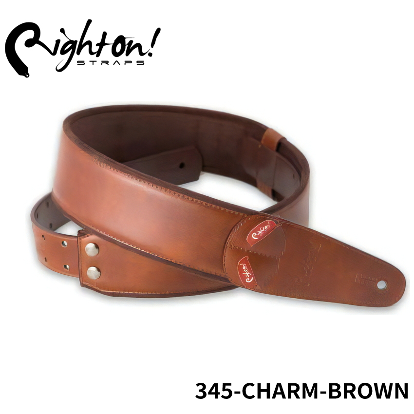 Right On! STRAPS MOJO Series CHARM Brown ギターストラップ チャームブラウン シンプル 茶色 珈琲【レザー 合皮 高密度テラックス ピック入れ付き】｜merry-ys4