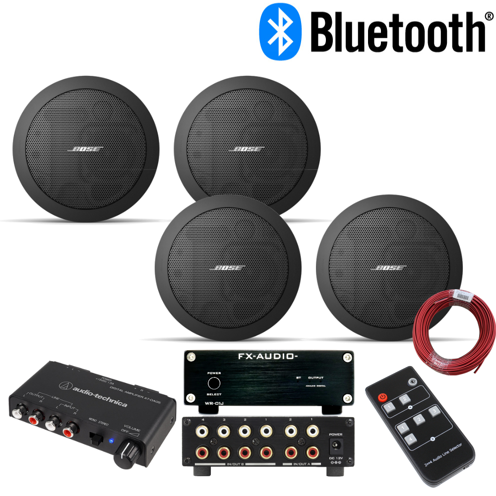 BOSE 天井埋込 FS2CB 黒 4本 ラインセレクター＋Bluetooth受信機 BGMアンプセット