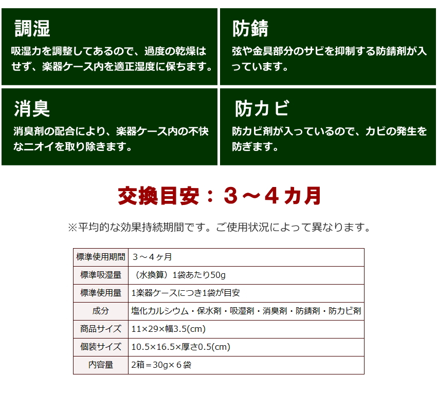 DRY FORTE×6袋(2箱)弦楽器定番の除湿剤 ドライフォルテ「バイオリン/ウクレレ/二胡/三線/三味線などに最適」｜merry-ys4｜06