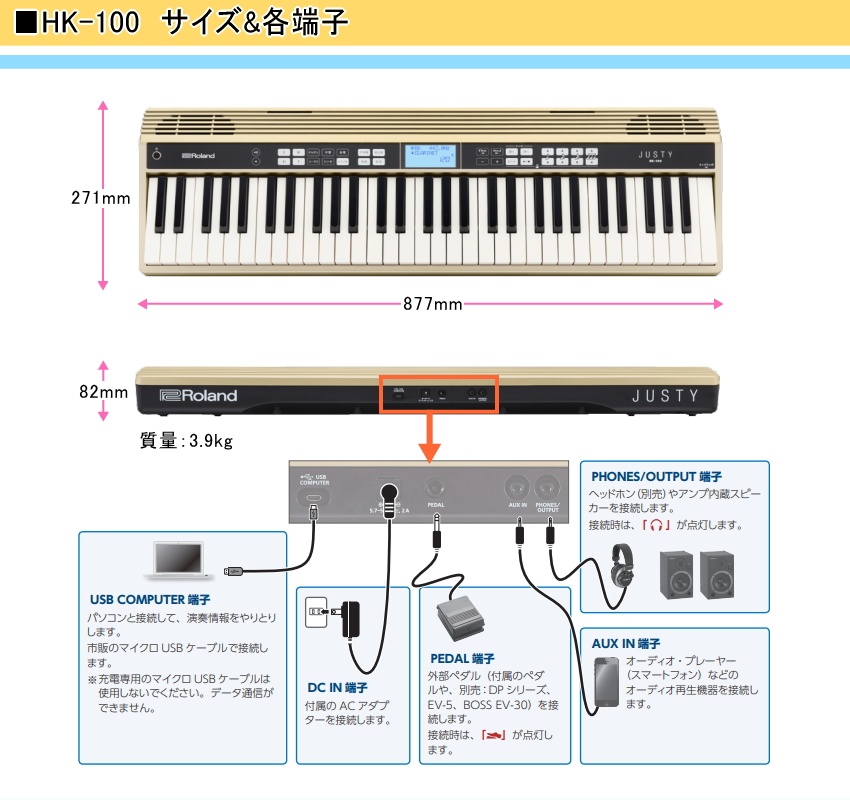 ローランド キーボード JUSTY HK-100 Roland 本体ソフトケース付き
