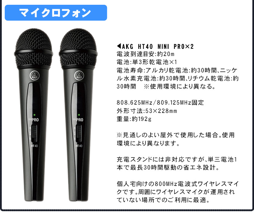 DAM カラオケスピーカー + 日本製カラオケアンプセット AKGワイヤレス