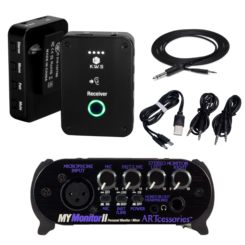 K.W.S. ワイヤレス イヤーモニターシステム KWS-EM1 送受信機 ART ACMN2 パーソナルモニターミキサー イヤモニ 2.4GHz 見通し30m 最大4波 6時間連続稼働