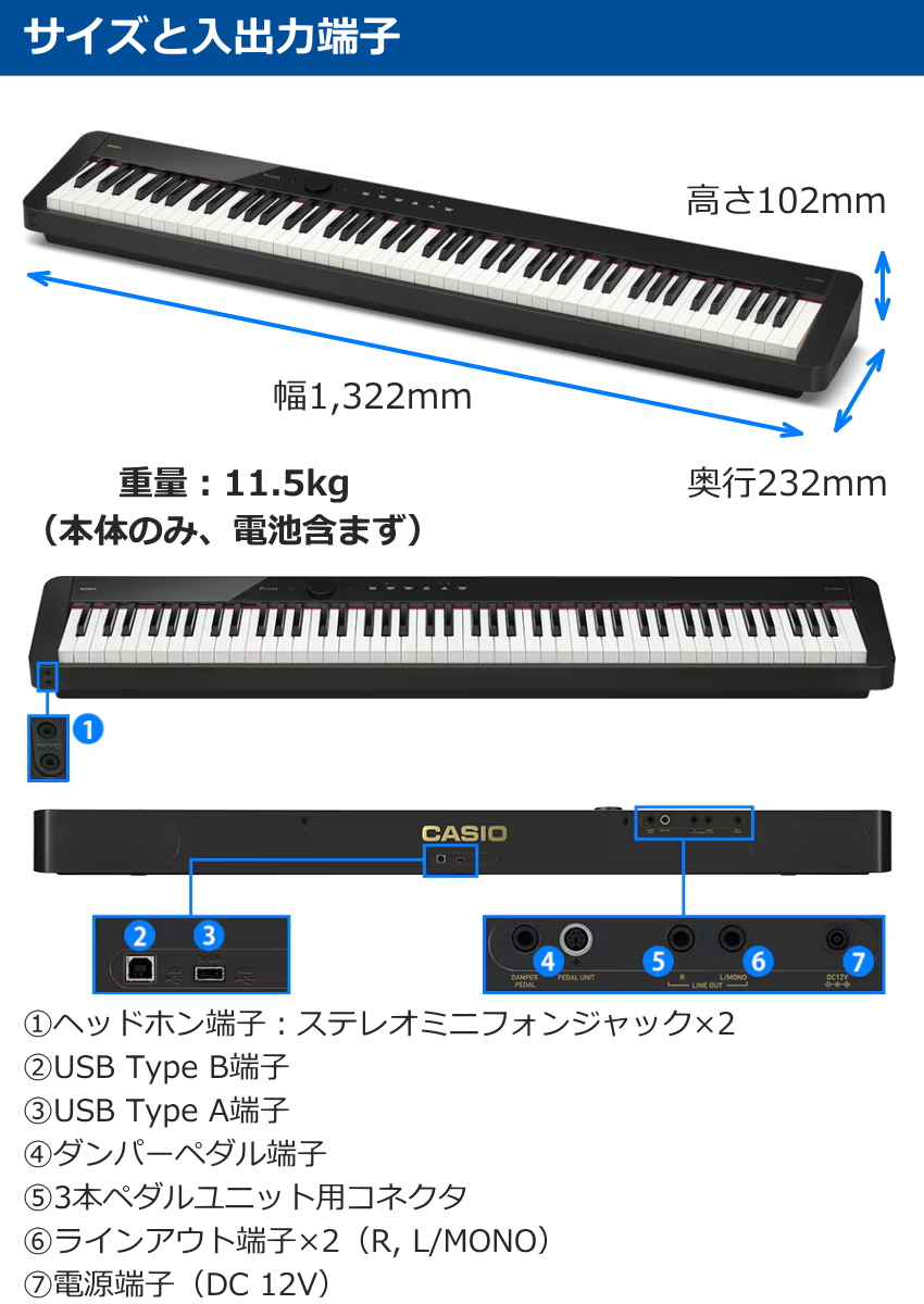 CASIO 電子ピアノ Privia PX-S5000BK ブラック 基本セット、テーブル型折り畳みスタンド、折り畳み椅子、ペダル付き 88鍵盤 デジタルピアノ カシオ プリヴィア