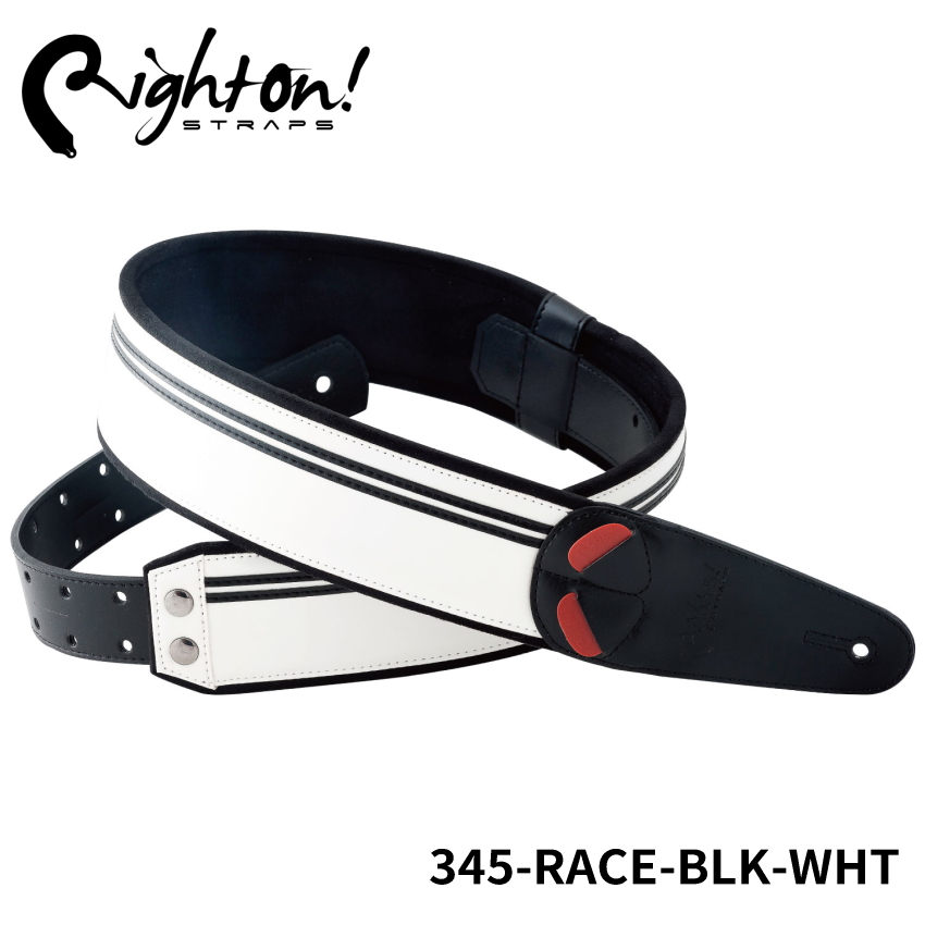 Right On! STRAPS MOJO Series RACE BLK/WHT ギターストラップ ベース レース ブラック ホワイト ハチロク 86【合皮 高密度テラックス ピック入れ付き】 | 