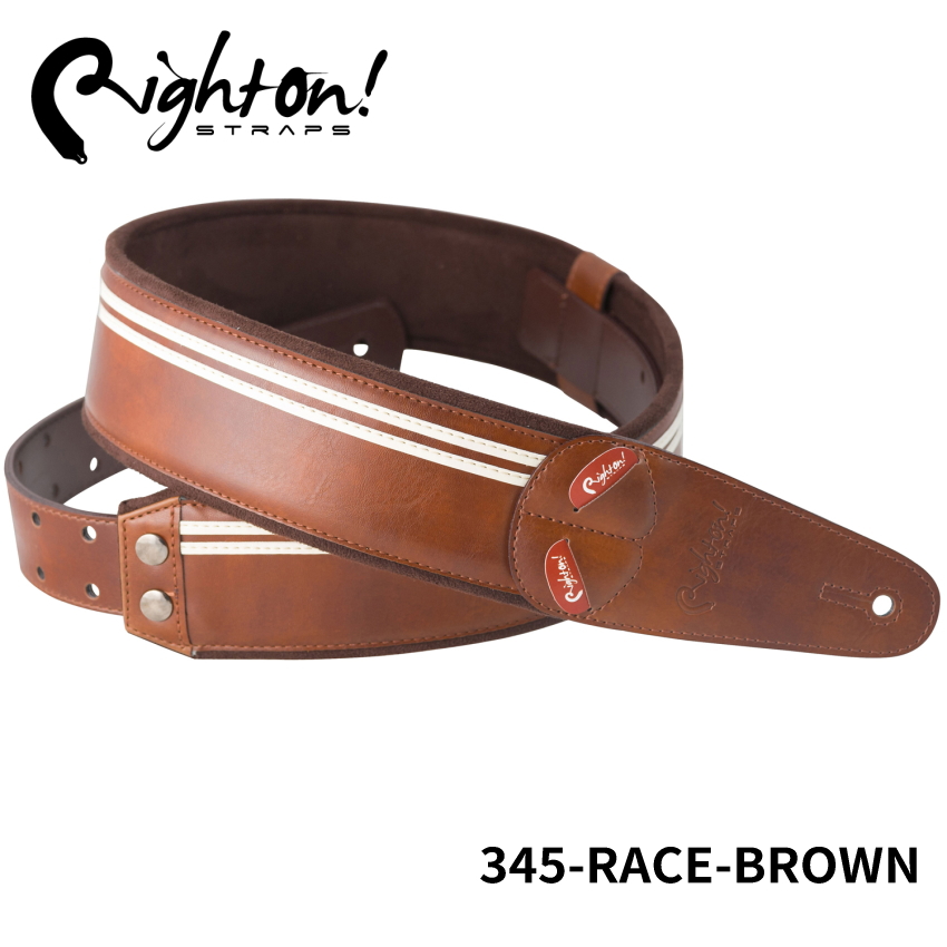 Right On! STRAPS MOJO Series RACE Brown ギターストラップ レースブラウン コーヒー カフェモカ レトロ【合皮 高密度テラックス ピック入れ付き】｜merry-ys4