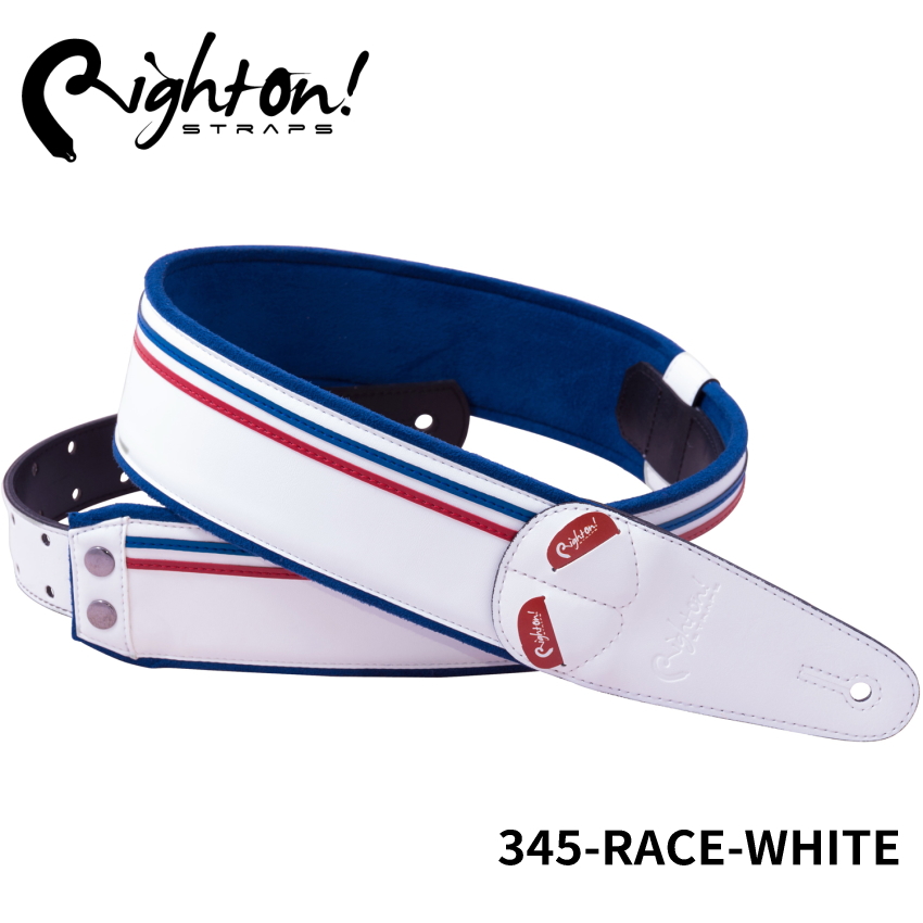 Right On! STRAPS MOJO Series RACE White ギターストラップ レースホワイト トロリコール 白 R31 フランス【合皮 高密度テラックス ピック入れ付き】｜merry-ys4