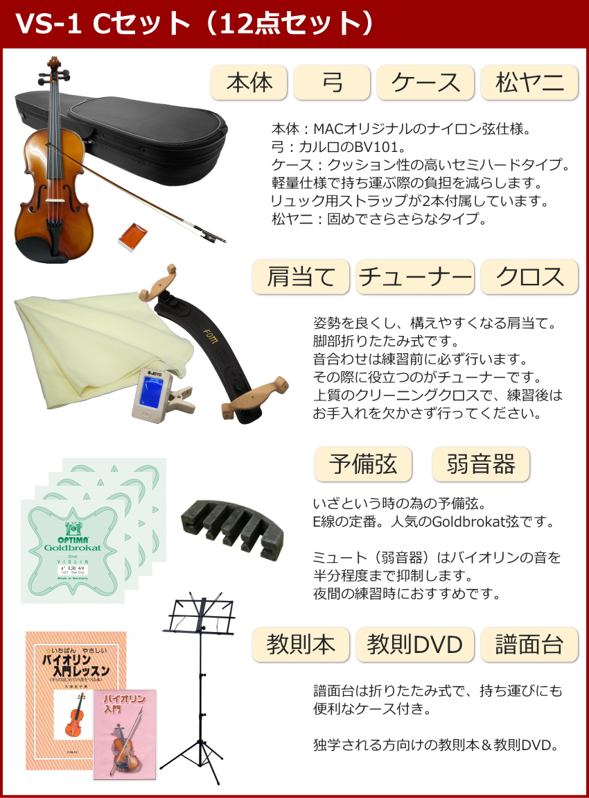 カルロジョルダーノ　VS-1 バイオリン　3/4サイズ 初心者向け バイオリン 調整後出荷 VS-1 3/4サイズ 12点セット 分数