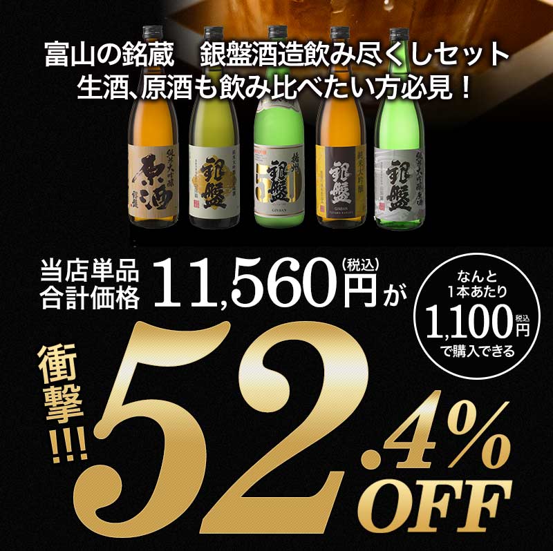 富山の金賞蔵 銀盤酒造 純米大吟醸 飲み比べ 720ml 5本組セット 原酒