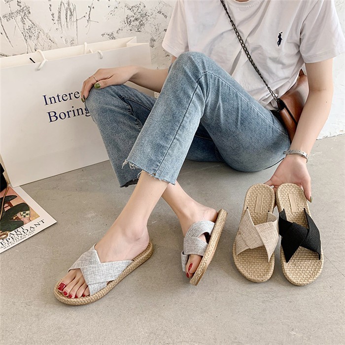 世界有名な サンダルレディースサンダル棉麻素材靴シューズフラットぺたんこおしゃれリゾートエレガンスミュールスリッ