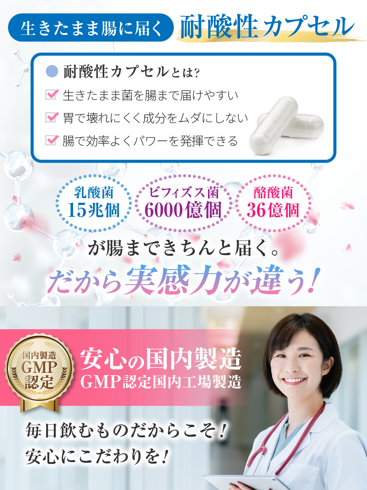 医師監修 生きた 乳酸菌15兆個×ビフィズス菌6000億個×酪酸菌36億個