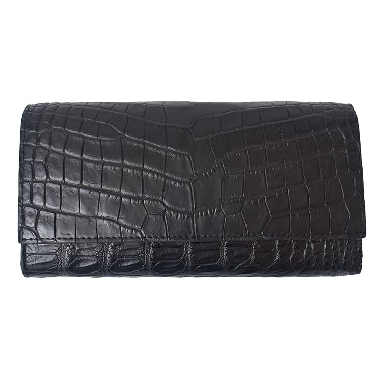 長財布 クロコダイル センター取り 目地染め かぶせ 財布 レディース