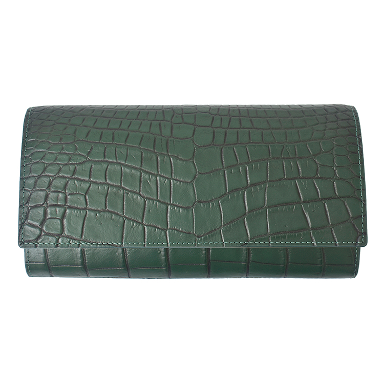 長財布 クロコダイル センター取り 目地染め かぶせ 財布 レディース
