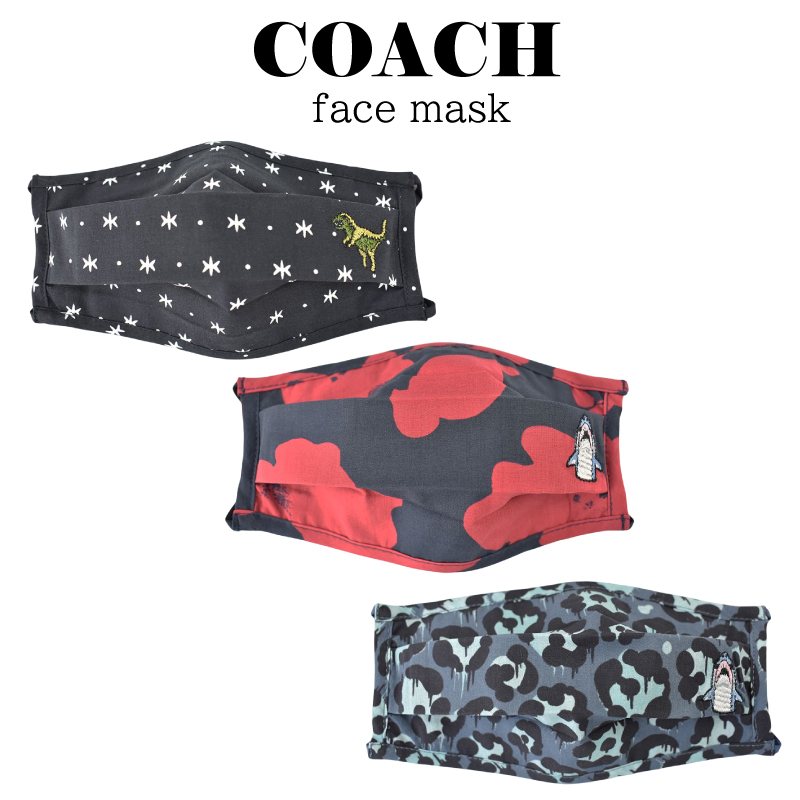 国内即発送★COACH プレゼント大人気♪フェイスマスク3枚セット コーチ マスク 布マスク COACH コットン100% 柄マスク ブラック
