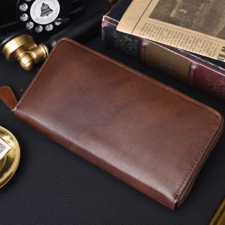 新品　メンズ　ポロ長財布　ブラウン　財布　小銭入れ　ブランド　箱付き　牛革　本革 MGSABLE 長財布 メンズ 本革 ゴート ラウンド 財布 小銭入れ
