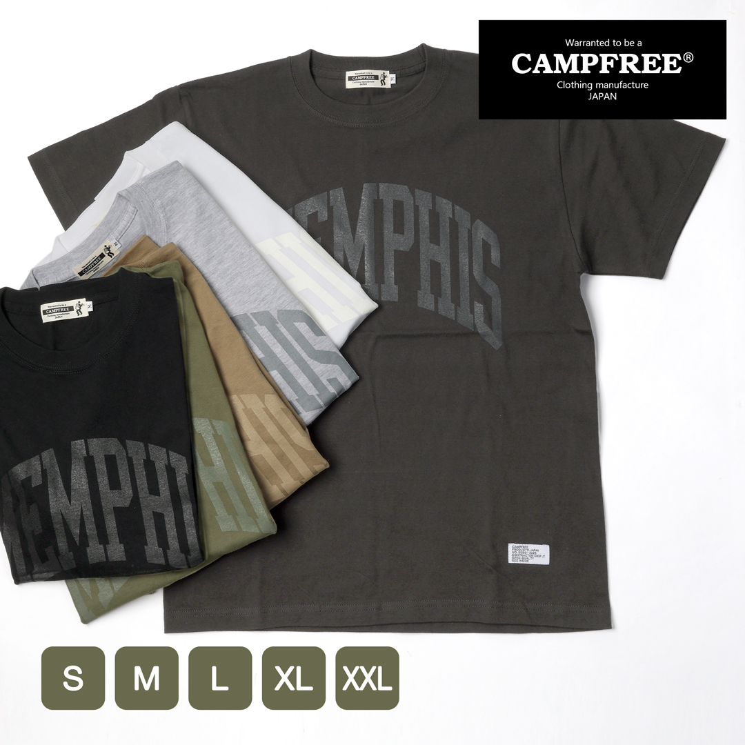 CAMPFREE カレッジロゴ Tシャツ メンズ コットンTシャツ 半袖 同色