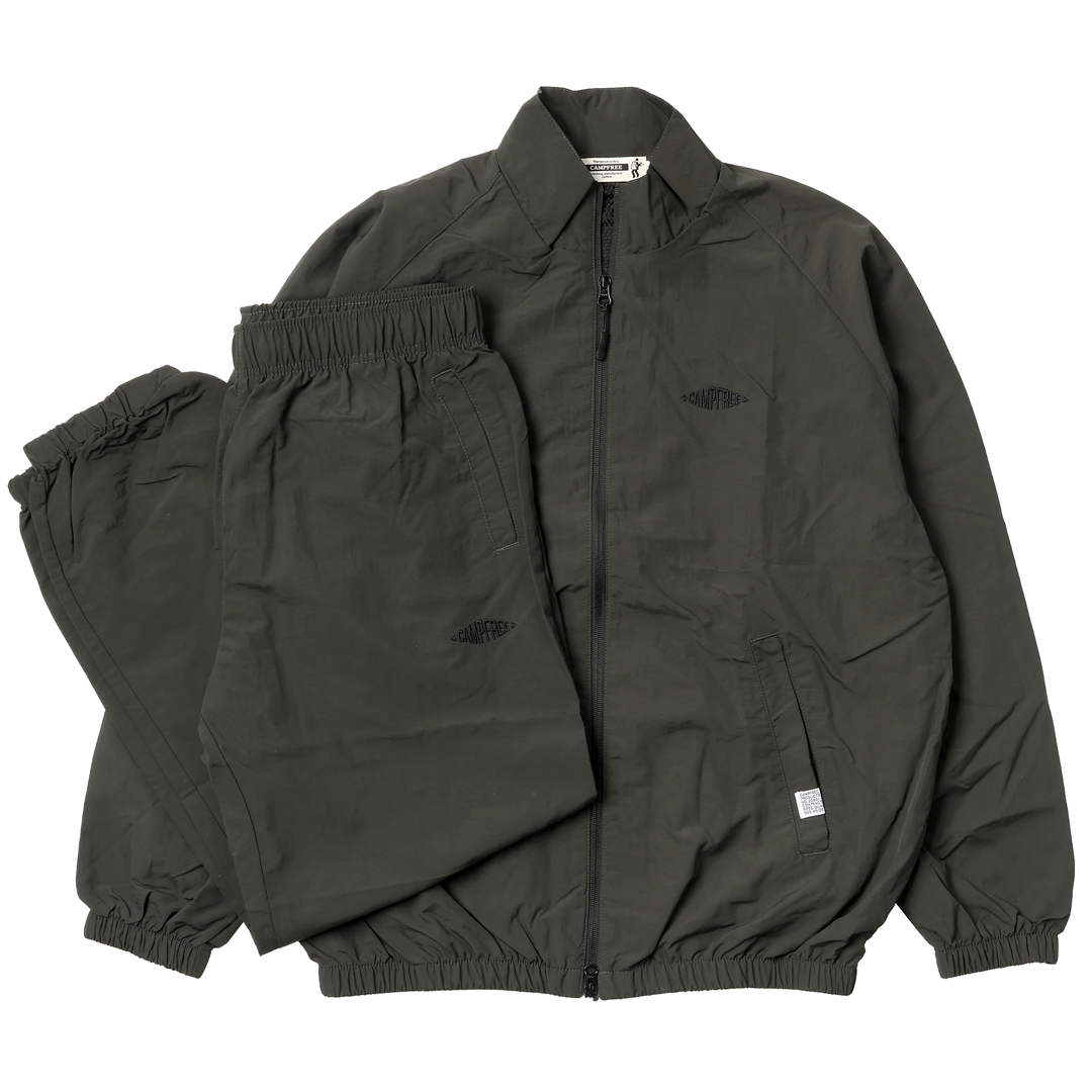 SUAVELE【ナイロンセットアップ】【トラックjk】【トラックpt】khaki CAMPFREE ナイロンジャケット トラックスーツ 上下 メンズ レディース