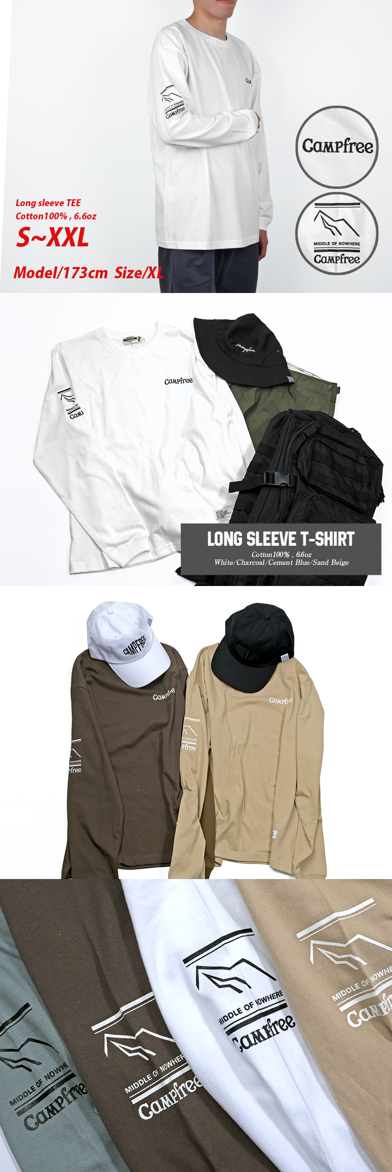 CAMPFREE ティシャツ メンズ ロンT ロゴプリント ワンポイント 袖