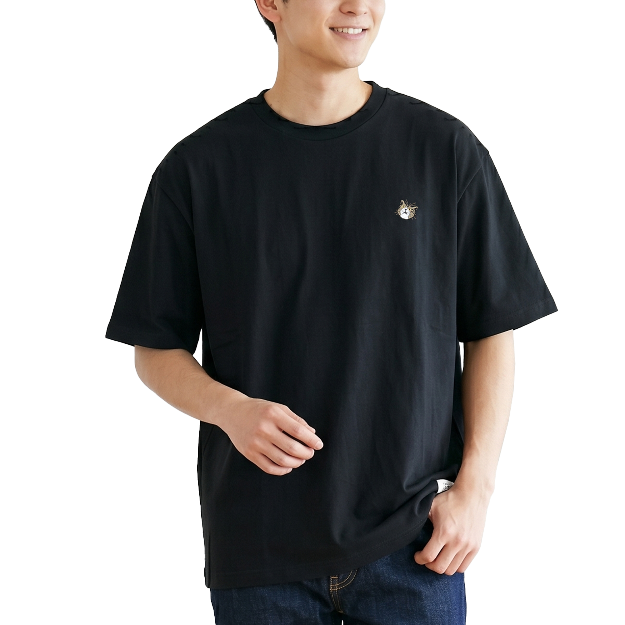 猫 Tシャツ 半袖 CAMPFREE ロゴtシャツ メンズ 6.5oz 刺繍 ネコ ねこ