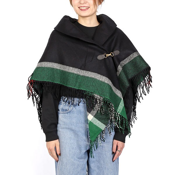 ポンチョストール 襟付き 送料無料 ポンチョ ストール ケープ チェック柄 レディース メンズ ユニセックス 大判 フード チェック フード付き ボタン M H A Style 通販 Yahoo ショッピング