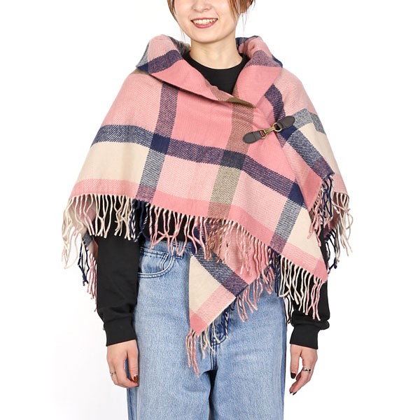 ポンチョストール 襟付き 送料無料 ポンチョ ストール ケープ チェック柄 レディース メンズ ユニセックス 大判 フード チェック フード付き ボタン M H A Style 通販 Yahoo ショッピング