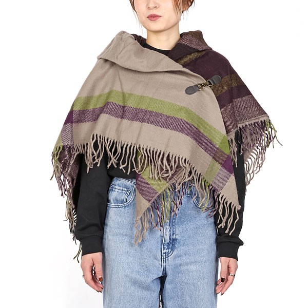 ポンチョストール 襟付き 送料無料 ポンチョ ストール ケープ チェック柄 レディース メンズ ユニセックス 大判 フード チェック フード付き ボタン M H A Style 通販 Yahoo ショッピング