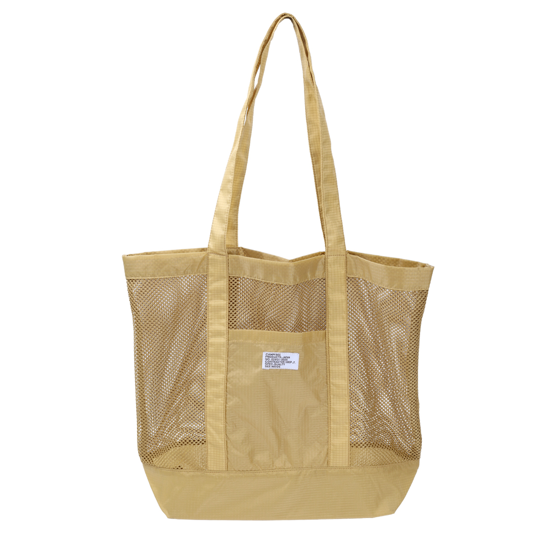 メッシュトートバッグ ベージュ×ネイビー REAL STYLE トートバッグ 大容量 マチ付き メッシュ レディース メンズ