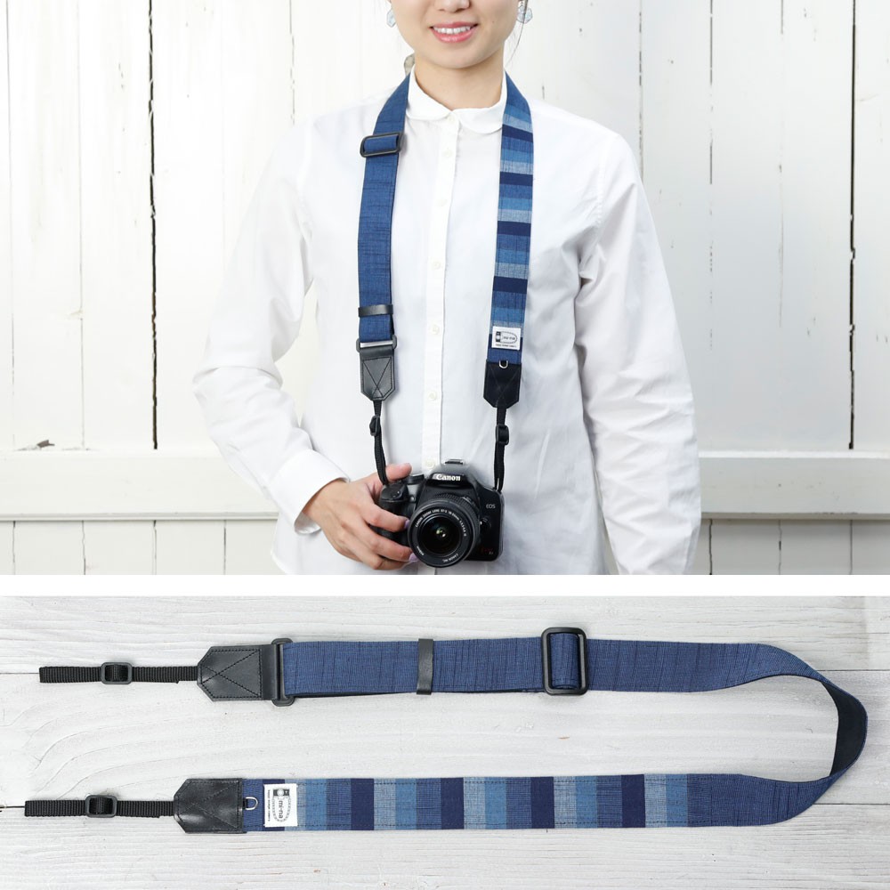 カメラストラップ Camera Strap 一眼レフ 送料無料限定セール中 ３ ５ｃｍ幅フリータイプ かつお縞藍 ミラーレス一眼用