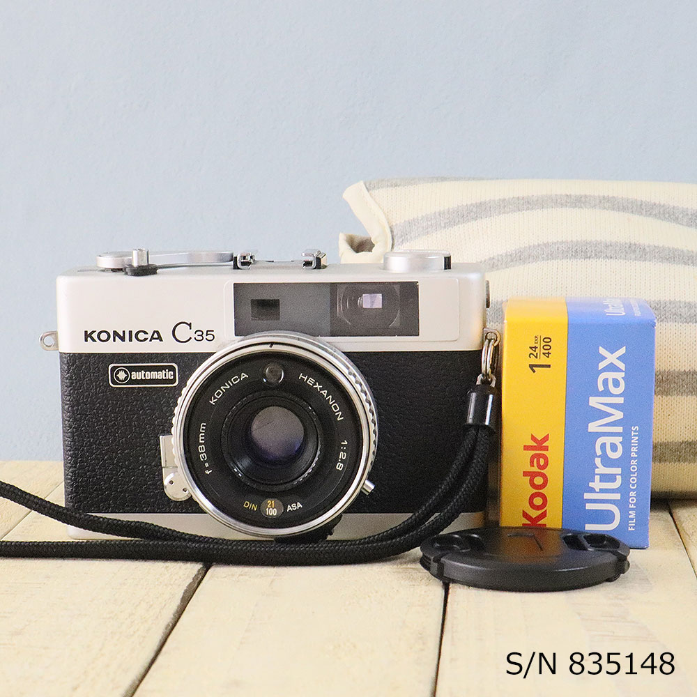 中古】【保証付 】 コニカ KONICA C35 Flashmatic S/N 835148（ケース