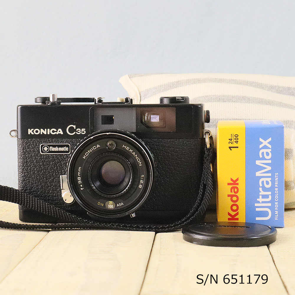 中古】【保証付 】 コニカ KONICA C35 Flashmatic ブラック S/N