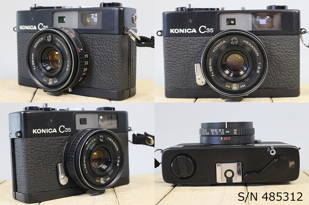 KONICA フィルムカメラ カバー付き 中古】【保証付 】 コニカ KONICA C35 ブラック S/N 485312（ケース
