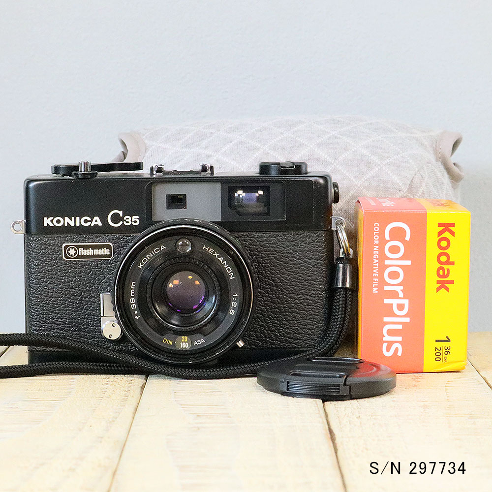 中古】【保証付 】 コニカ KONICA C35 Flashmatic ブラック S/N 297734