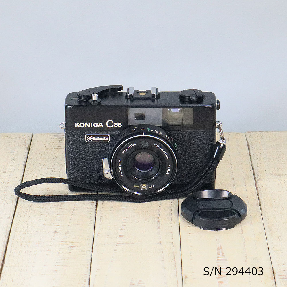 中古】【保証付 】 コニカ KONICA C35 Flashmatic ブラック S/N 294403