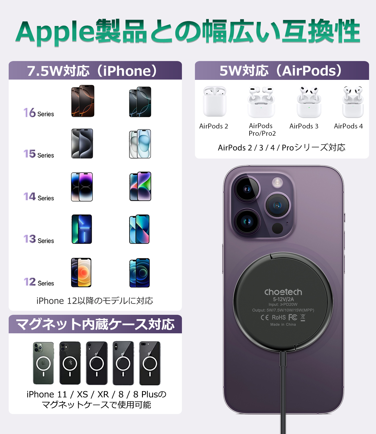 CHOETECH（チョエテック） ワイヤレス 充電器 CHOETECH T697-F Qi2 2.5