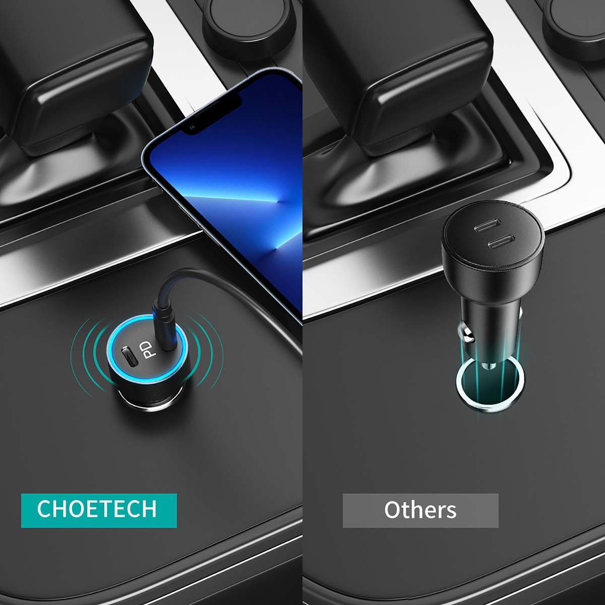 CHOETECH USB 最大40W カーチャージャー C0054 PD3.0 2ポート type-c 車載充電器 急速 12V/24V車対応 iphone |  | 05