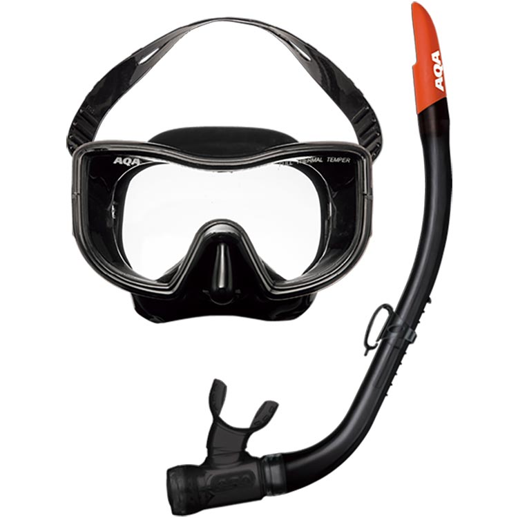 [ AQA ] シュノーケルセット KZ-9071N メビウスライト&サミーＶライト2 2点セット（男性向けサイズ）[ブラックxネオンライム](シュノーケリング用) |  | 08